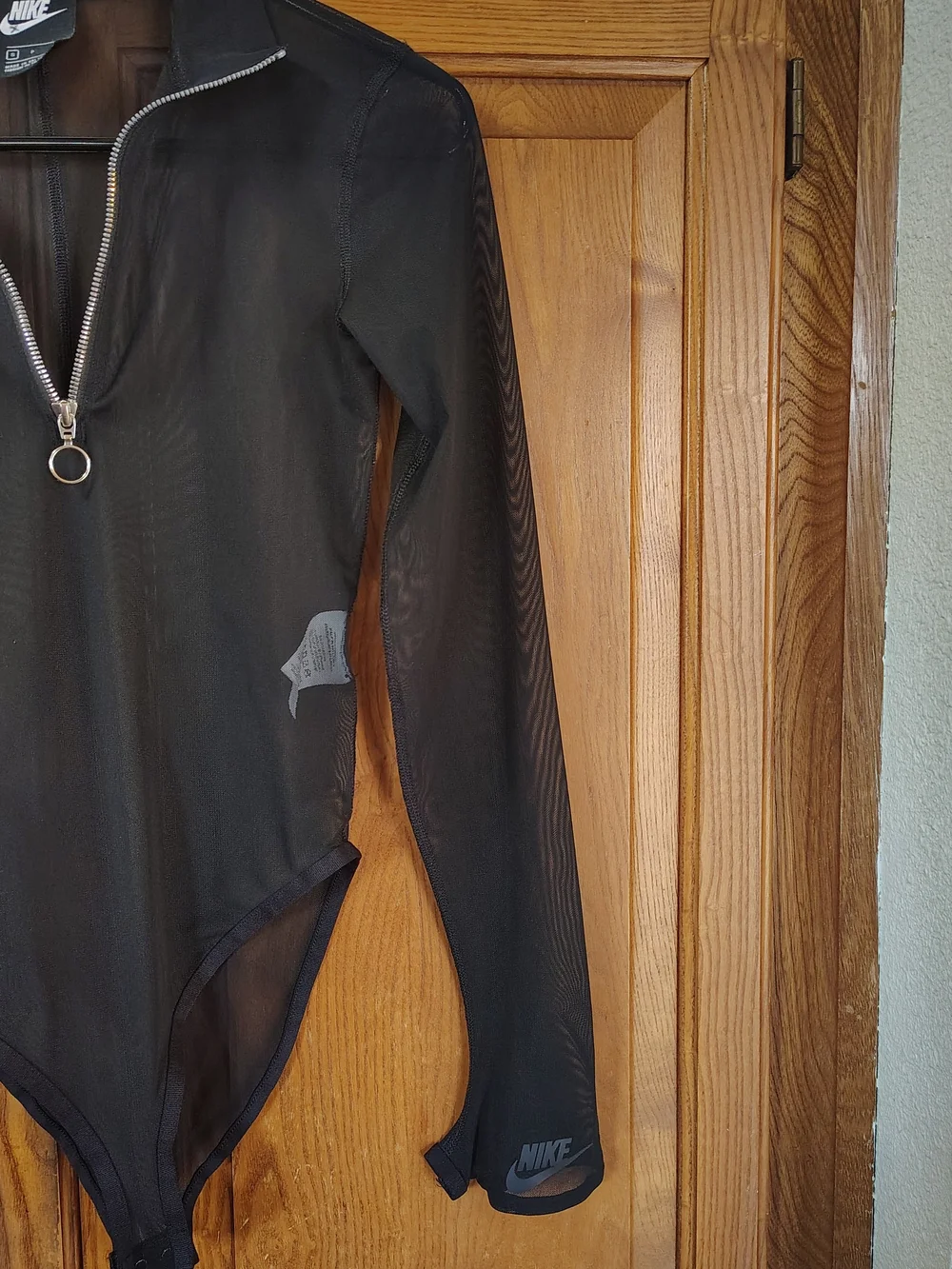 Nike Black Sz S Sportswear Icon Clash Longsleeve Sheer Bodysuit Thumbholes
